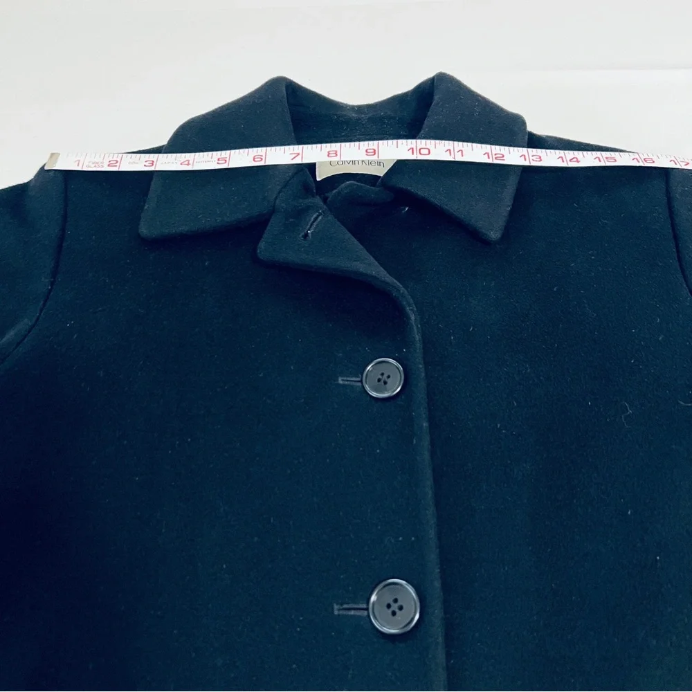 Vintage 1990s Calvin Klein 100% Merino Wool Single Breasted Walker Car Coat - 8 - Picture 4 of 15